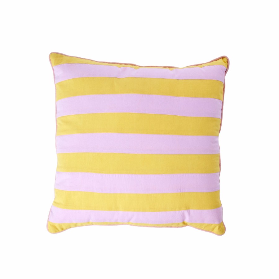 * Cushions & Throws | Quick Delivery Yellow Lavender Striped Print Cotton