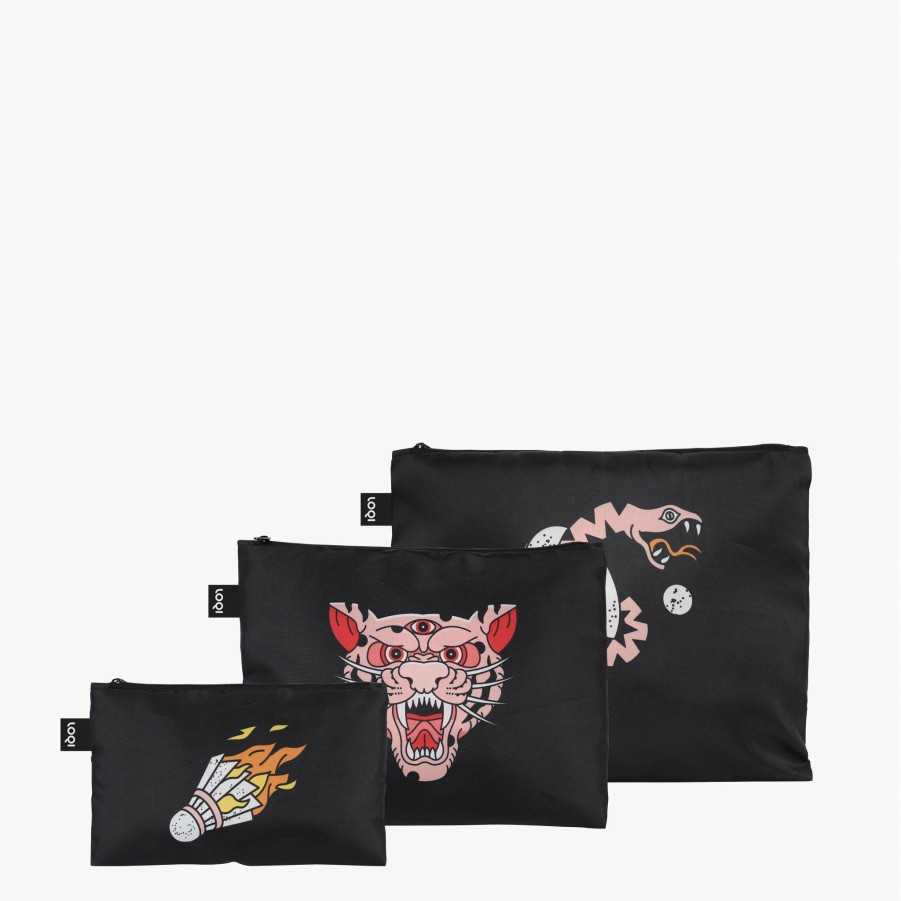 * Accessories | Promotions Black Snask Tiger Snake Beer Recycled Zip Pocket Case Set Of 3