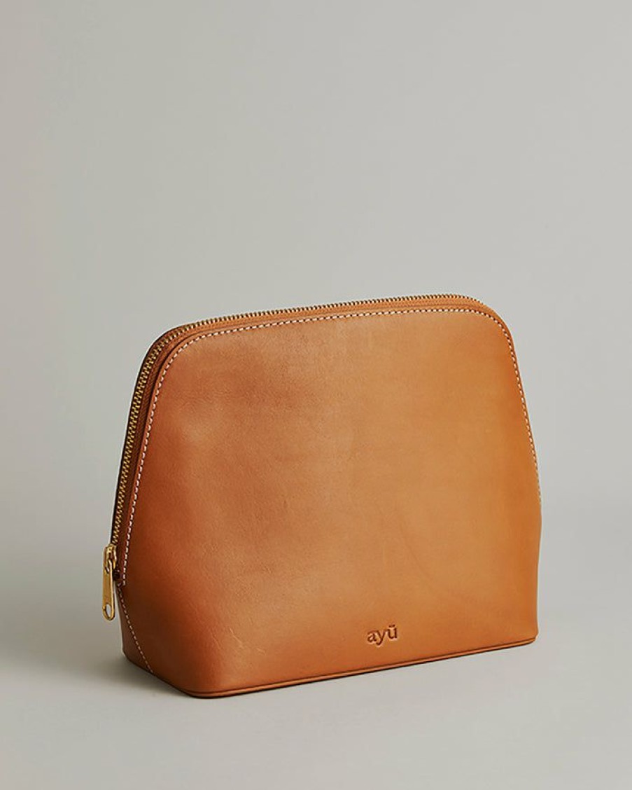 * Bath & Beauty | Less Expensive Brown Ayu Leather Toilet Bag