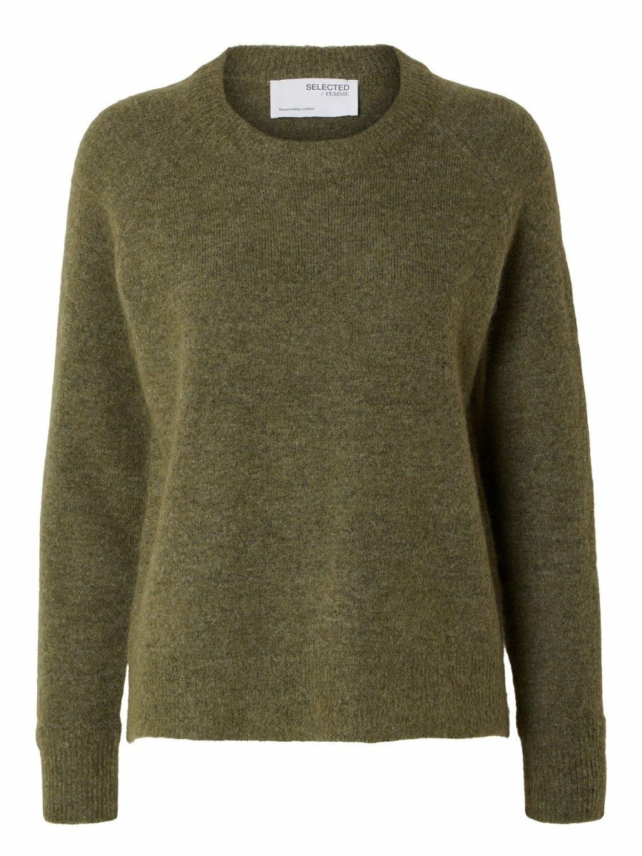 * Jumpers & Cardigans | Discount Store Slflulu Dusky Green Knit O-Neck Jumper