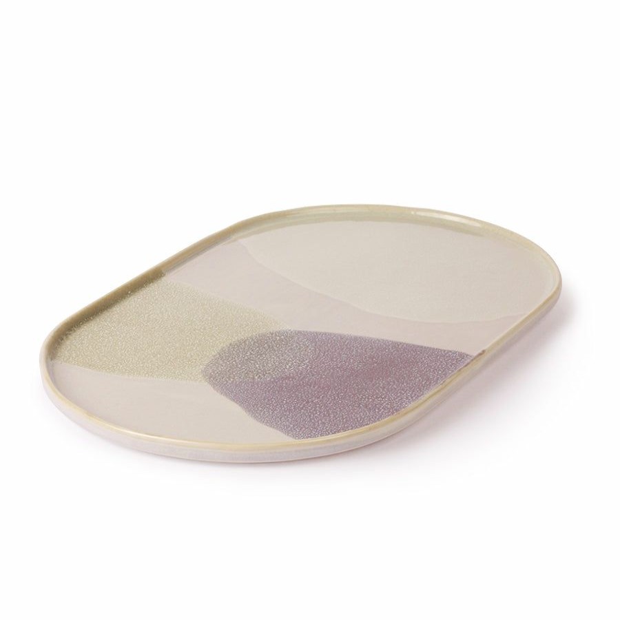 * Plates & Bowls | Top Selling Green And Lilac Gallery Ceramics Oval Dinner Plate