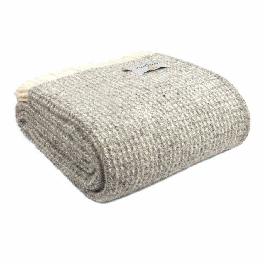 * Cushions & Throws | Premium Waffle Grey Pure New Wool Throw