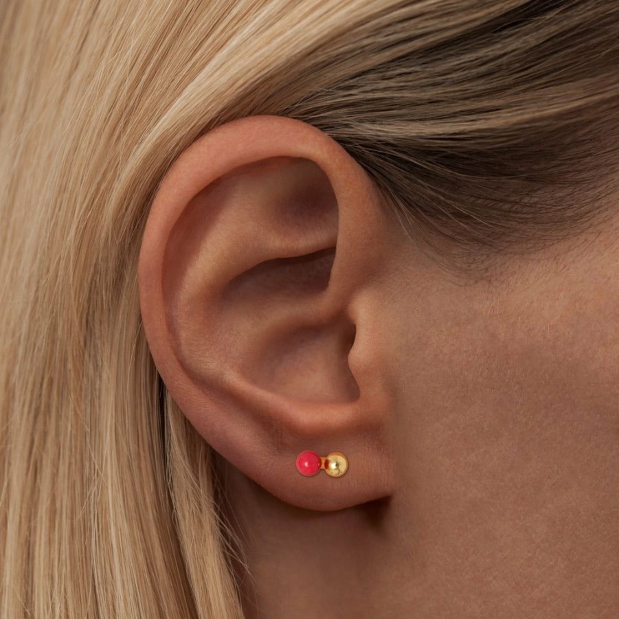 * Jewellery | Online Store Cherry Gold Enamel Ball Sterling Silver Ear Stud