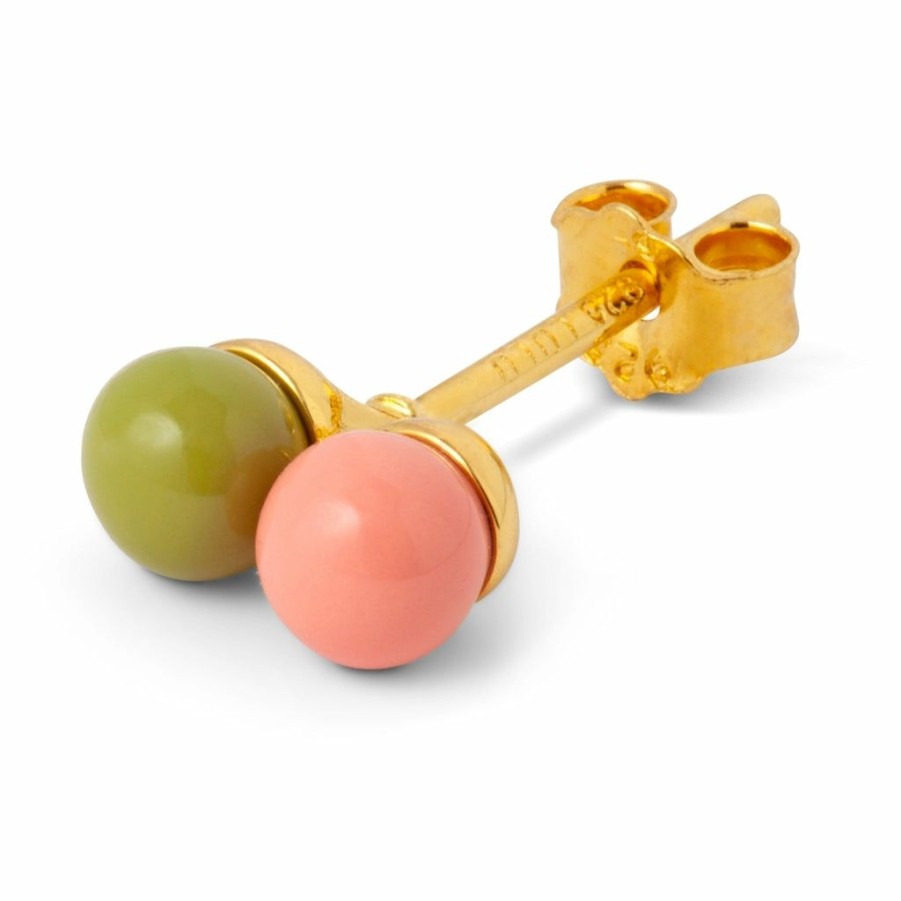 * Jewellery | New Threads Burnt Coral Willow Green Enamel Ball Sterling Silver Ear Stud