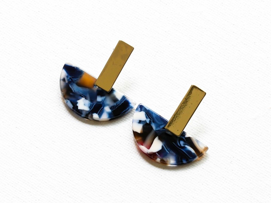 * Jewellery | Promotions Blue Resin Half Disc Earrings