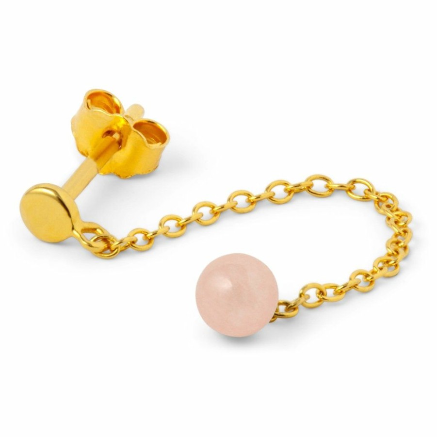 * Jewellery | Featured Rose Natural Stone Chain Gold Plated Shiny Ear Stud