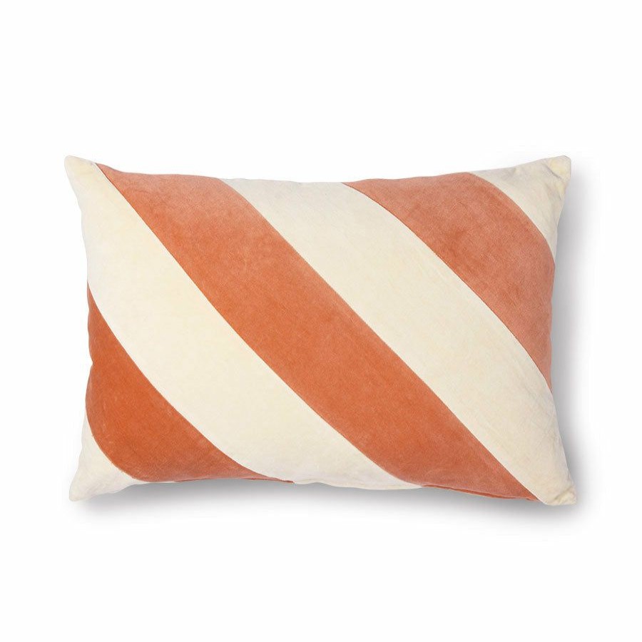 * Cushions & Throws | Discount Store Peach/Cream Striped Velvet Cushion