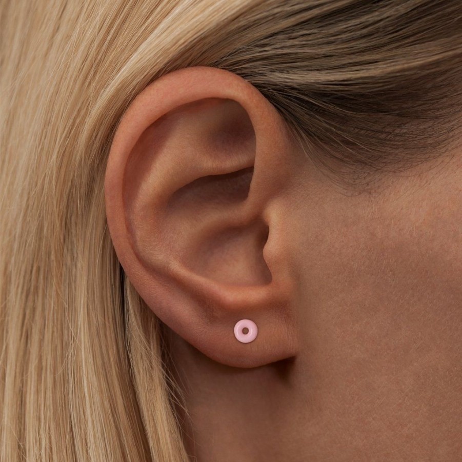 * Jewellery | Quick Delivery Light Pink Donut Enamel Gold Plated Shiny Ear Stud