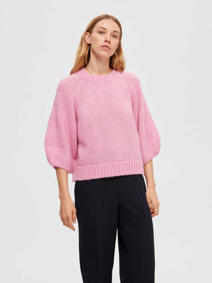 * Jumpers & Cardigans | Best Sellers Slflouvilja Moonlite Mauve 3/4 Knit O-Neck Jumper