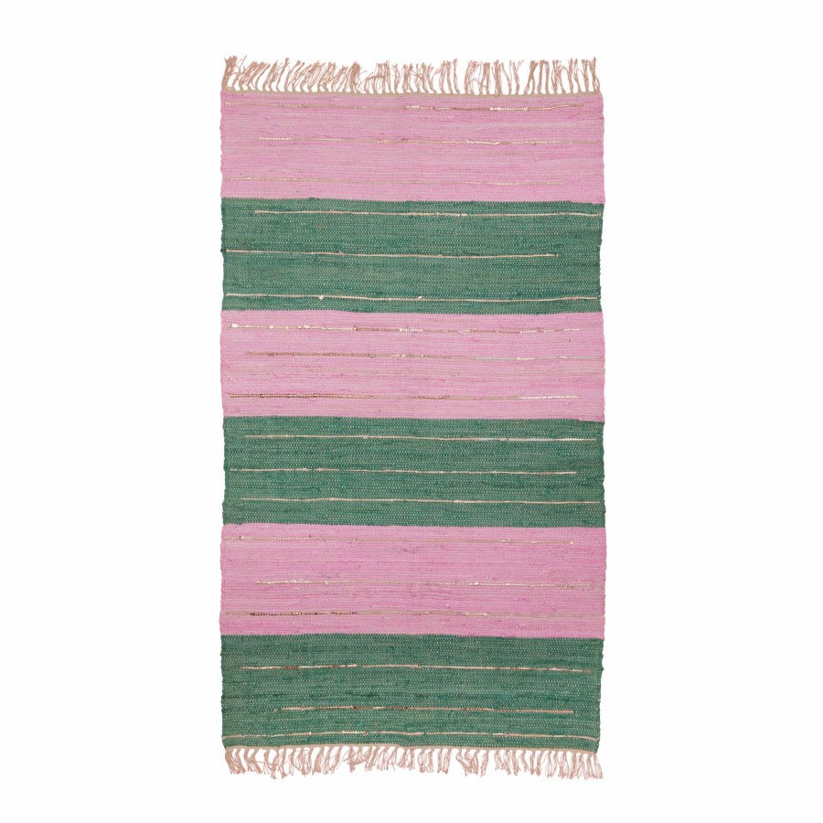 * Rugs & Doormats | New Arrivals Green And Pink With Golden Details Cotton Runner