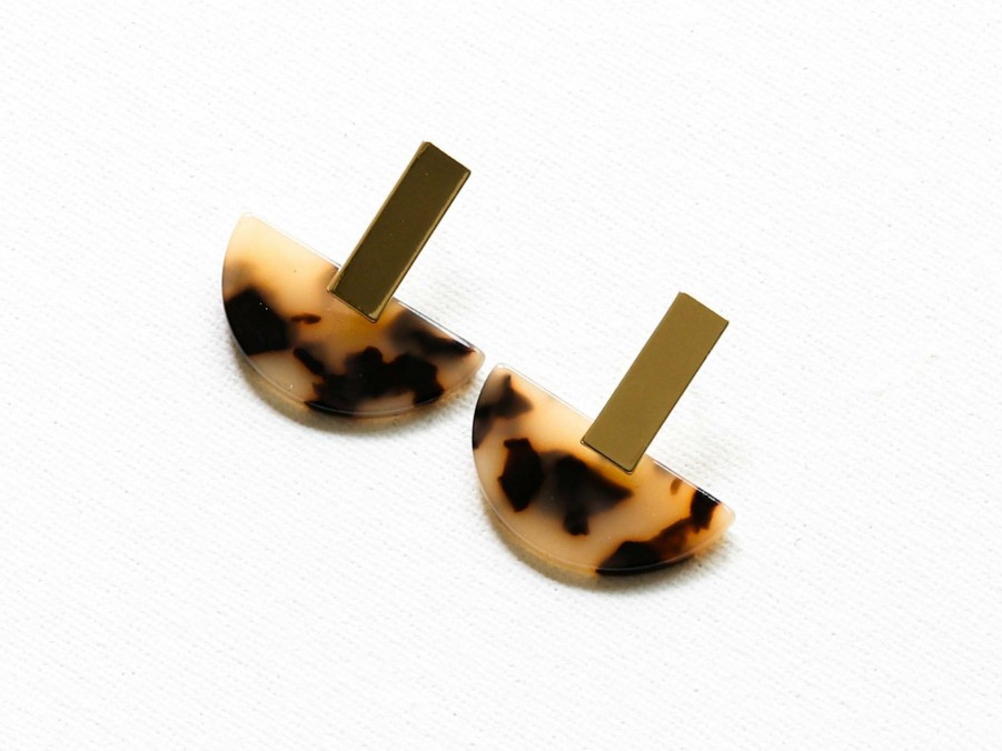 * Jewellery | Quick Delivery Tortoise Resin Half Disc Earrings