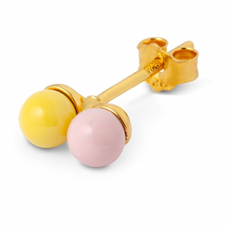 * Jewellery | Featured Light Pink Yellow Enamel Ball Sterling Silver Ear Stud