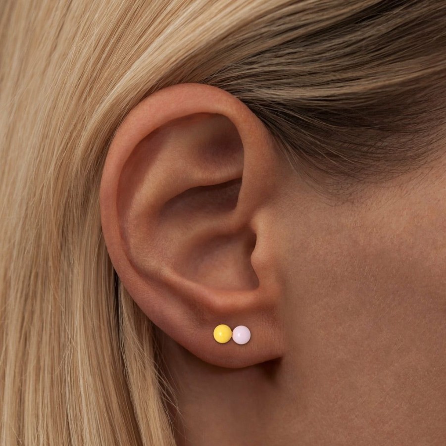 * Jewellery | Featured Light Pink Yellow Enamel Ball Sterling Silver Ear Stud