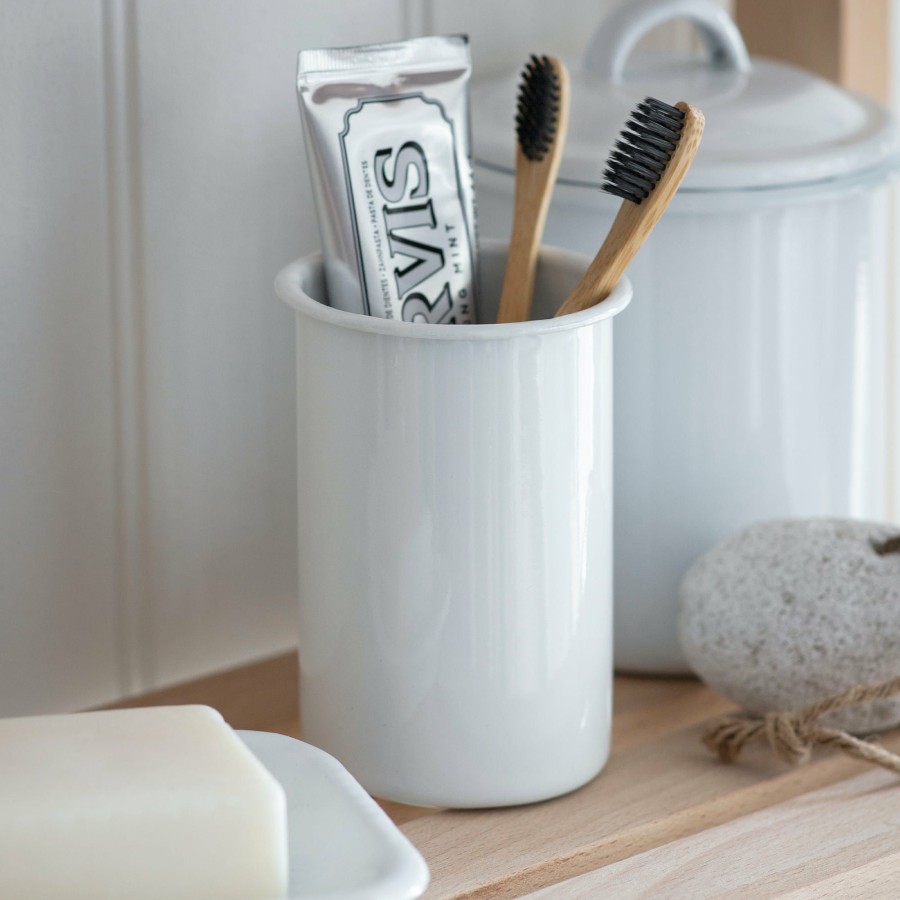 * Bath & Beauty | Popular Flate White Enamel Toothbrush Holder