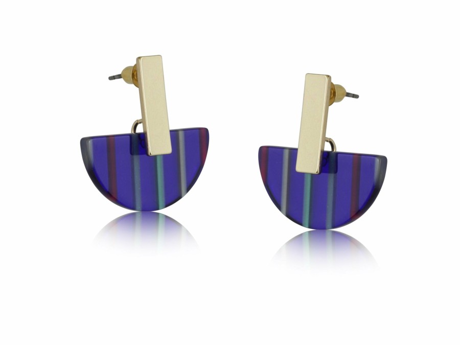 * Jewellery | Best-Selling Blue Stripe Resin Half Disc Earrings